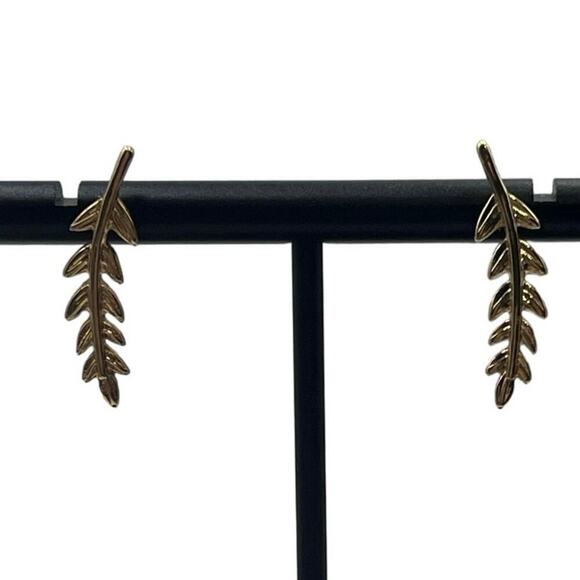 J. Crew Gold Tone Leaf Stud Golden Leaf Crawler Gold Tone Minimal Earrings - Picture 1 of 14